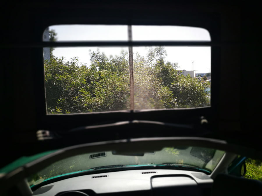 BulliHoliday VW California mieten Helga - Fenster mit Fliegengitter im Aufstelldach